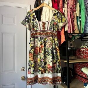 CECILIA PRADO multicolor floral print lace trim square neck mini dress